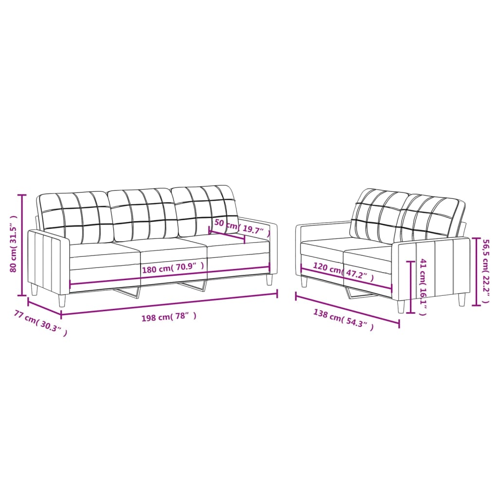 Set di Divani 2 pz con Cuscini Rosso Vino in Tessuto | homemem39