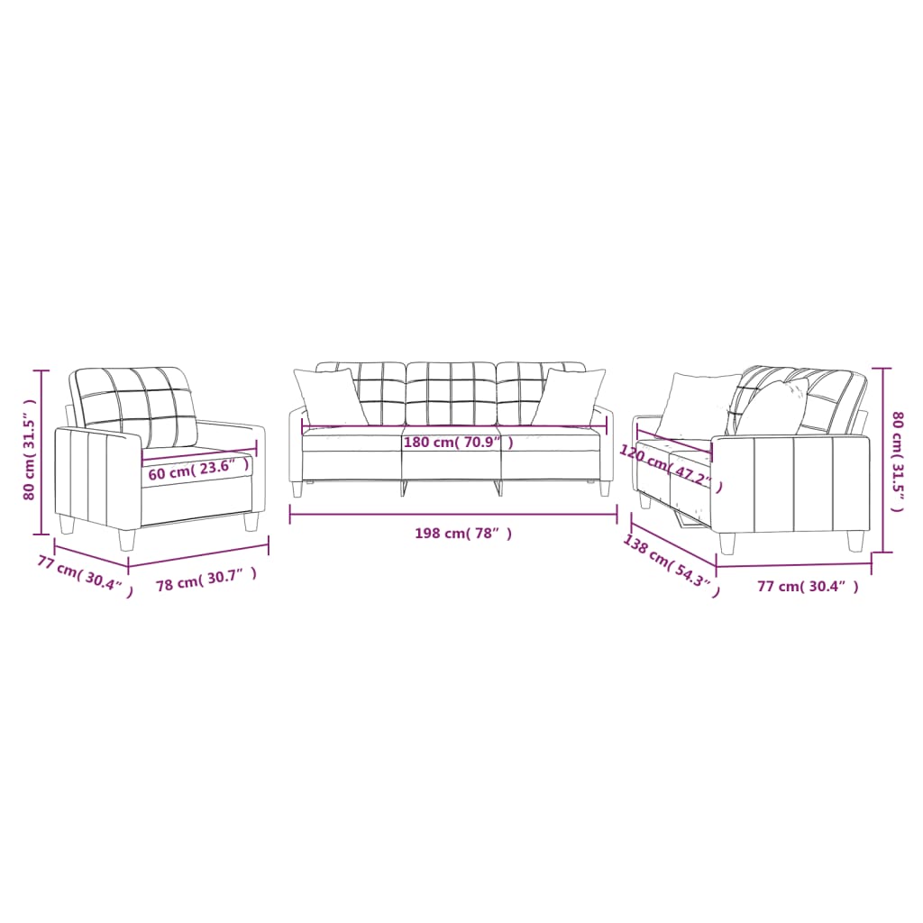 Set di Divani 3 pz con Cuscini Grigio in Similpelle | homemem39
