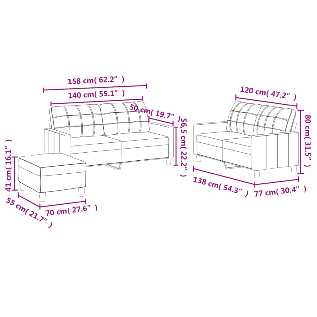 Set di Divani 3 pz con Cuscini Rosso Vino in Similpelle | homemem39
