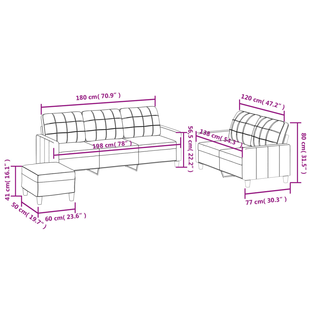 Set di Divani 3 pz con Cuscini Grigio in Similpelle