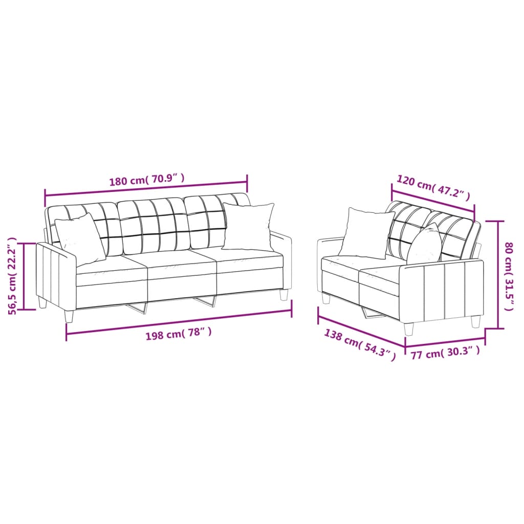 Set di Divani 2 pz con Cuscini Rosso Vino in Similpelle - homemem39