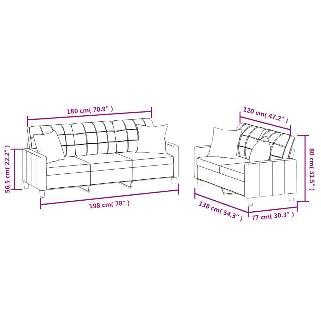 Set di Divani 2 pz con Cuscini Cappuccino in Similpelle | homemem39
