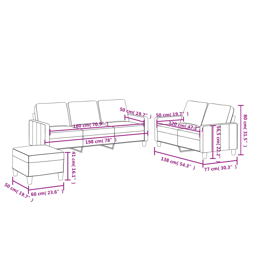 Set di Divani 3 pz con Cuscini crema in Similpelle | homemem39