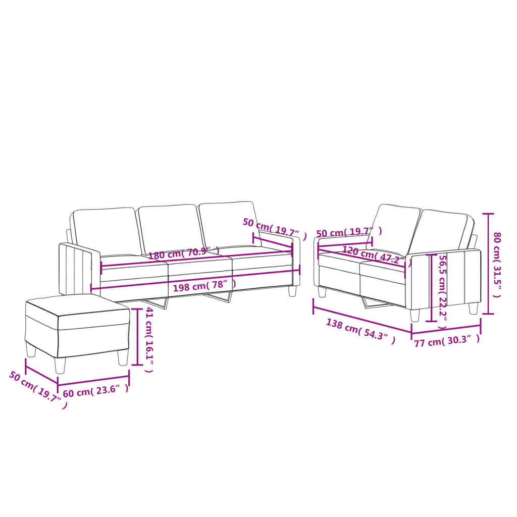 Set di Divani 3 pz con Cuscini Rosso Vino in Similpelle - homemem39