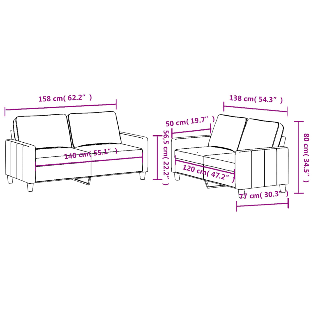 Set di Divani 2 pz con Cuscini Grigio Scuro in Tessuto | homemem39