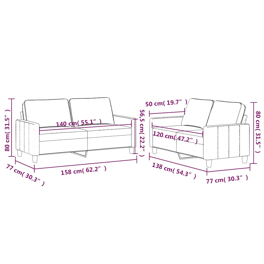 Set di Divani 2 pz con Cuscini Marrone in Velluto | homemem39