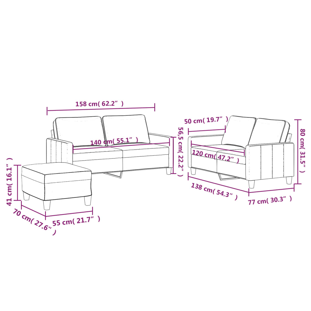 Set di Divani 3 pz con Cuscini Blu in Velluto | homemem39
