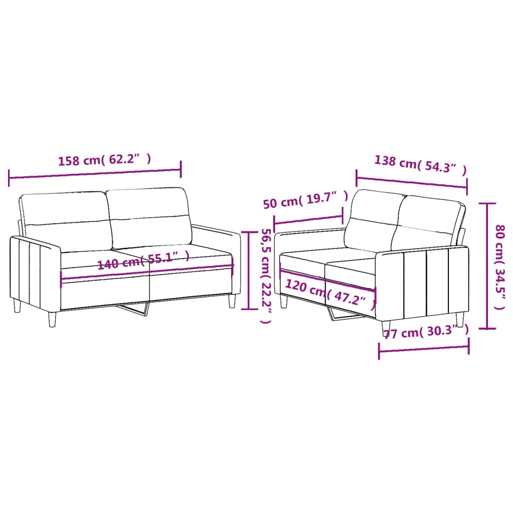 Set di Divani 2 pz con Cuscini Nero in Tessuto | homemem39