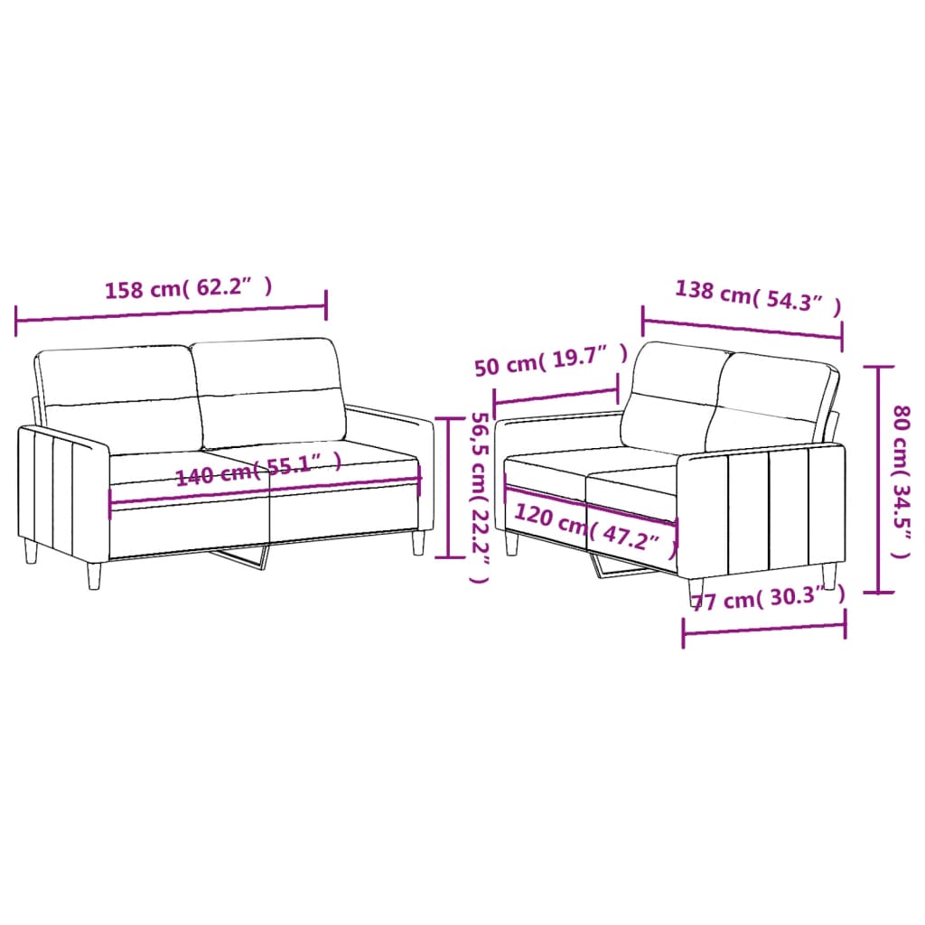 Set di Divani 2 pz con Cuscini Rosso Vino in Tessuto | homemem39