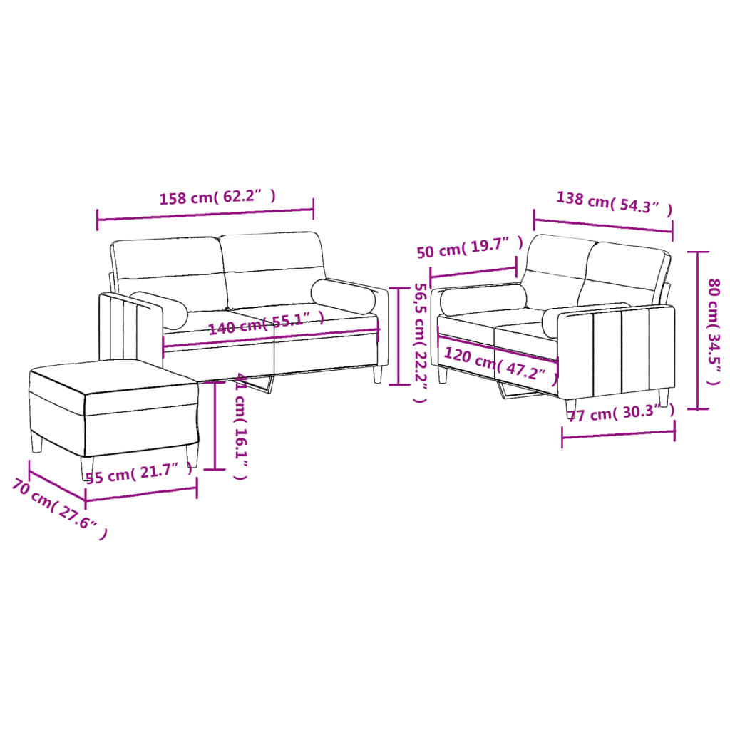 Set Divani 3 pz con Cuscini Grigio Chiaro in Tessuto | homemem39