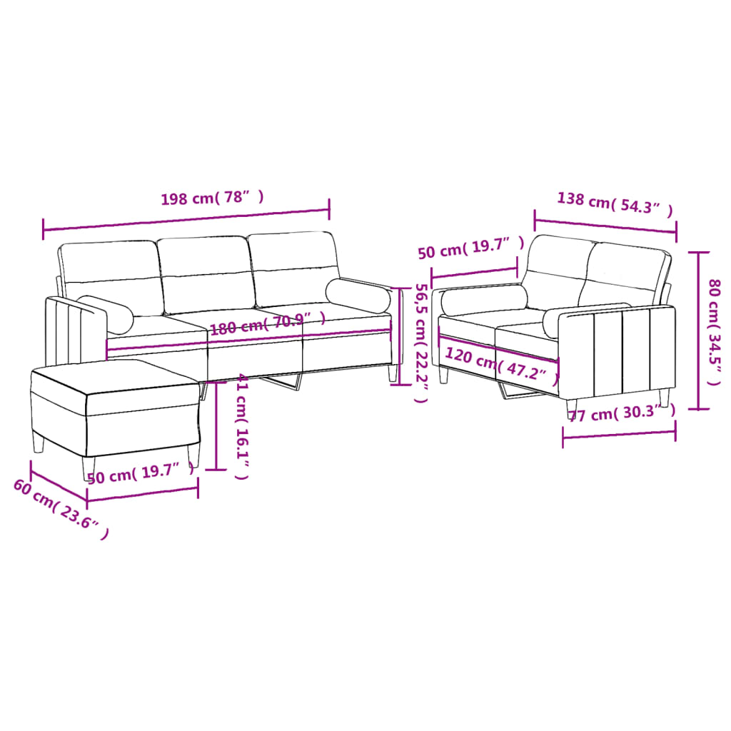 Set Divani 3 pz con Cuscini Crema in Tessuto | homemem39