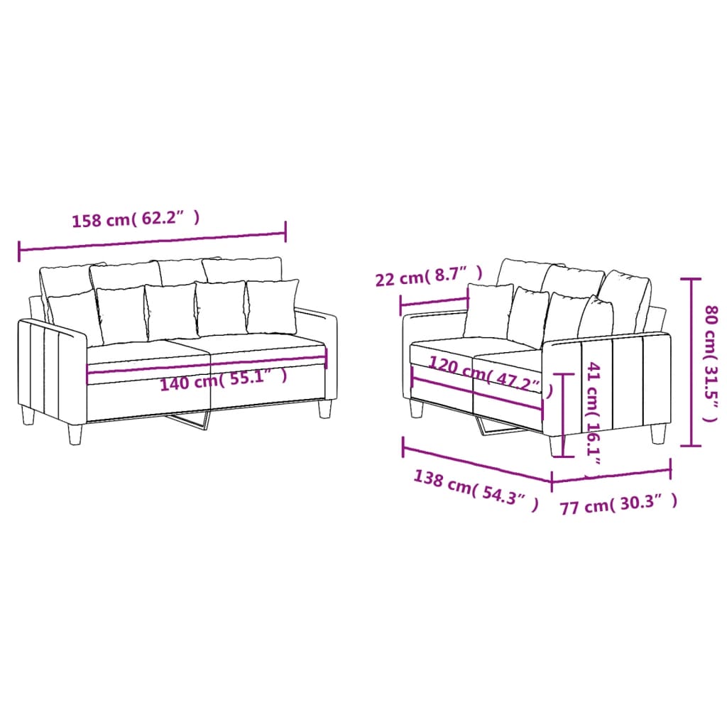 Set di Divani 2 pz con Cuscini Grigio Chiaro in Tessuto | homemem39