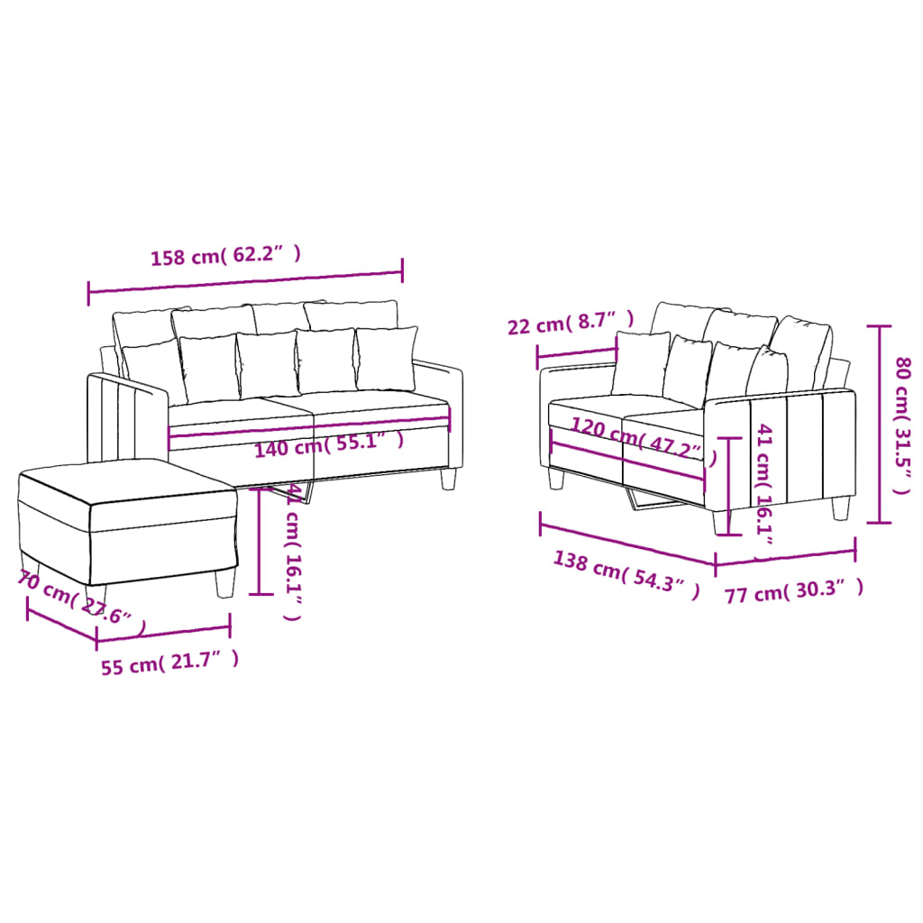 Set di Divani 3 pz con Cuscini Grigio Scuro in Tessuto | homemem39