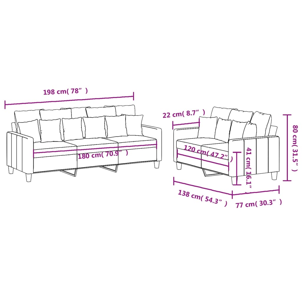 Set di Divani 2 pz con Cuscini Grigio Chiaro in Tessuto | homemem39