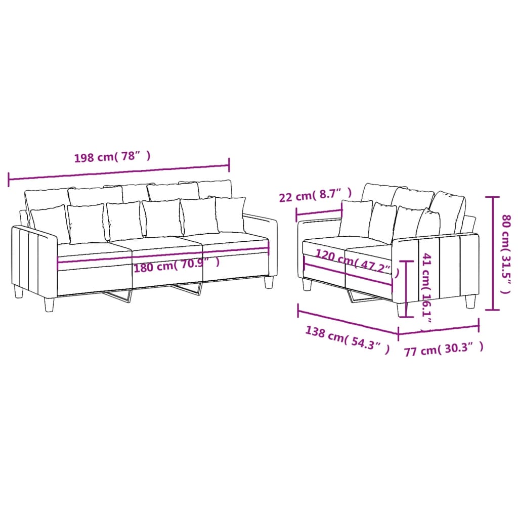 Set di Divani 2 pz con Cuscini Grigio Scuro in Tessuto | homemem39