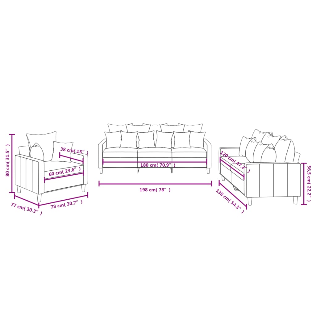 Set di Divani 3 pz con Cuscini Grigio Chiaro in Velluto | homemem39
