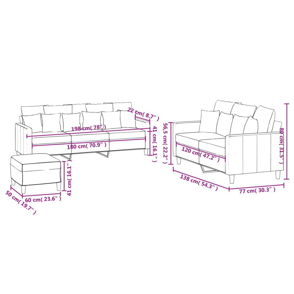 Set di Divani 3 pz con Cuscini Grigio Chiaro in Velluto | homemem39