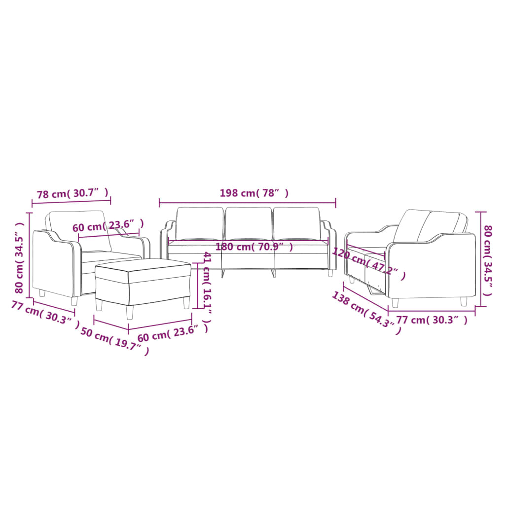 Set di Divani 4 pz con Cuscini Rosso Vino in Tessuto - homemem39