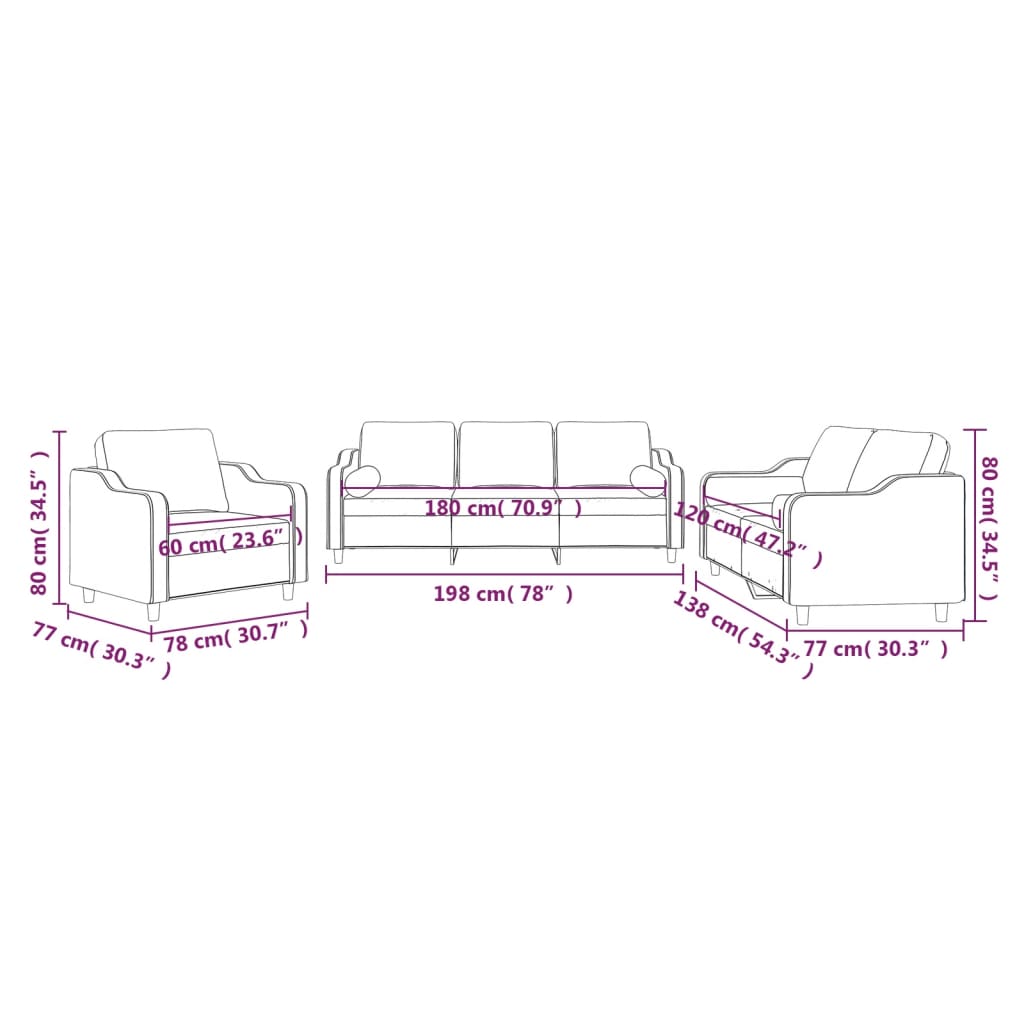 Set di Divani 3 pz con Cuscini Rosso Vino in Tessuto | homemem39