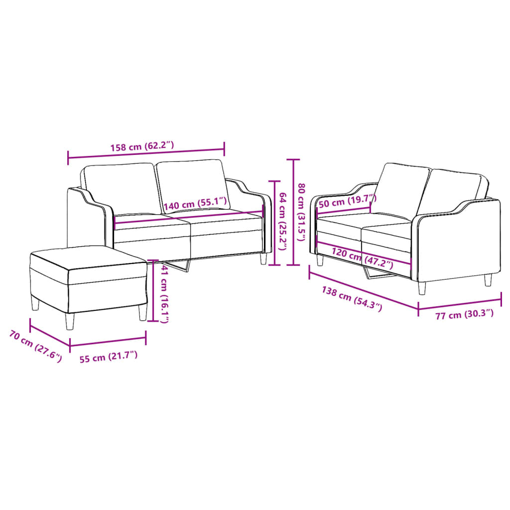 Set di Divani 3 pz con Cuscini Rosso Vino in Tessuto - homemem39