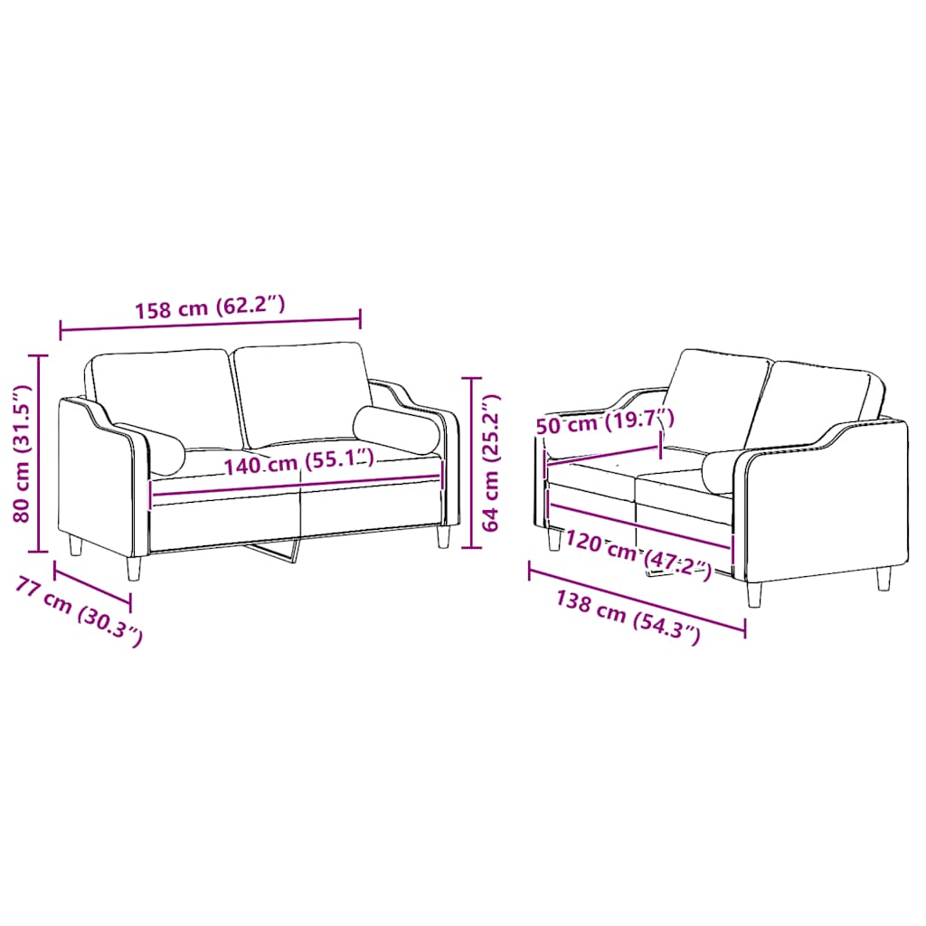 Set Divani 2 pz con Cuscini Grigio Chiaro in Tessuto - homemem39