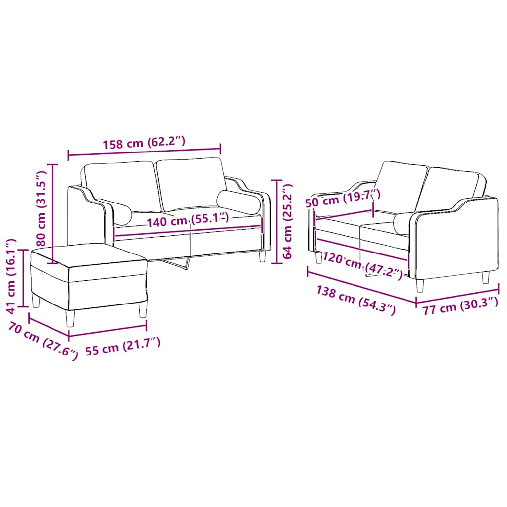 Set Divani 3 pz con Cuscini Grigio Chiaro in Tessuto | homemem39