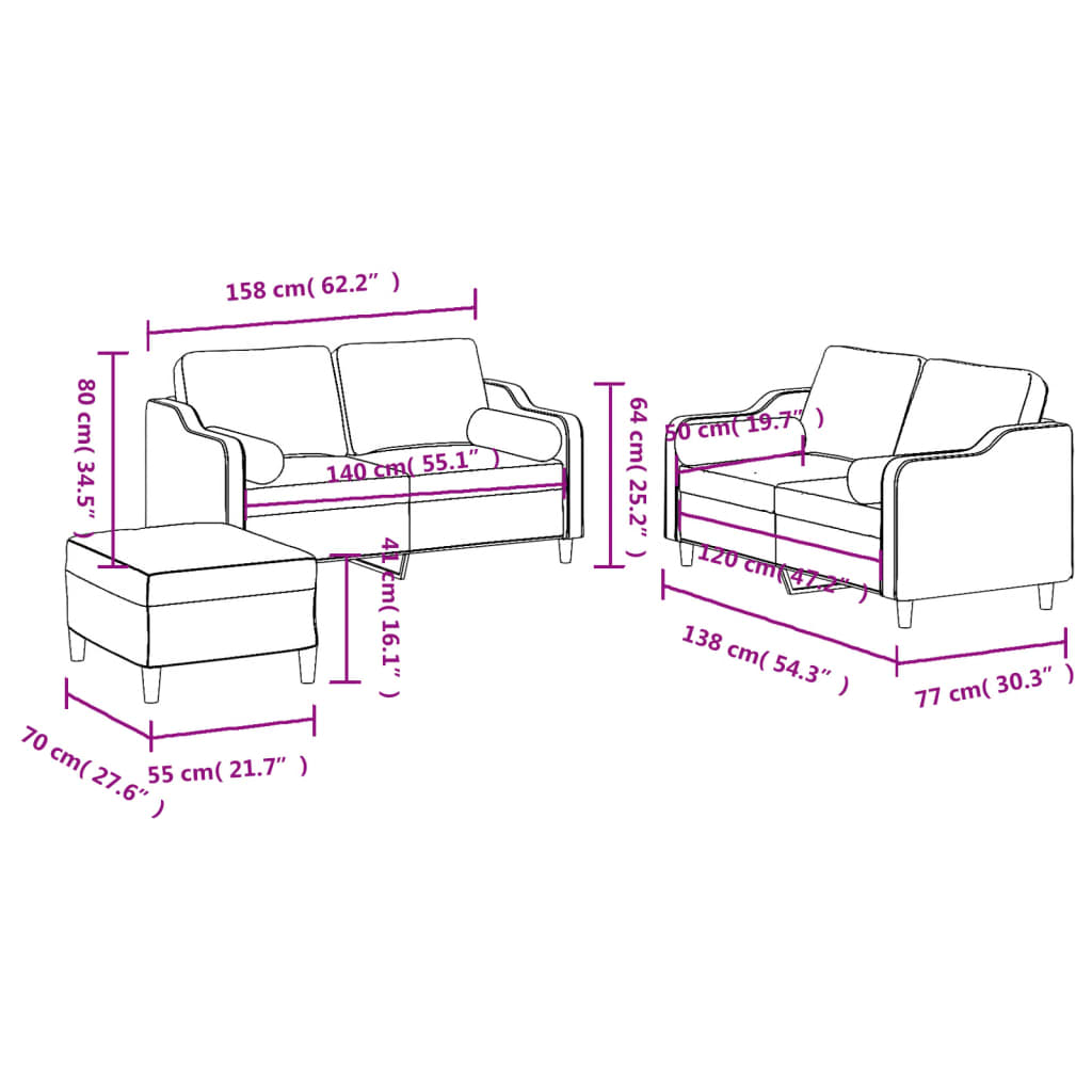 Set Divani 3 pz con Cuscini Crema in Tessuto | homemem39