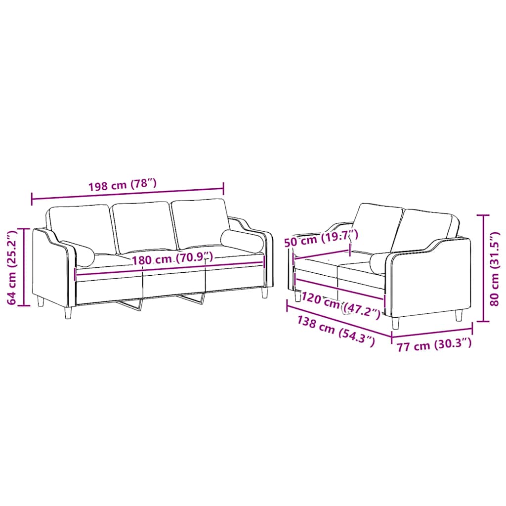 Set di Divani 2 pz con Cuscini Rosso Vino in Tessuto | homemem39