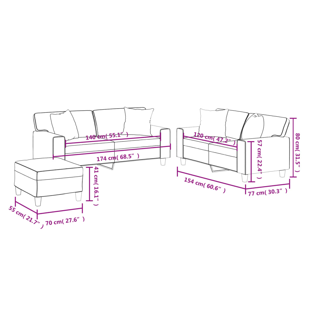 Set di Divani 3 pz con Cuscini Cappuccino in Similpelle | homemem39