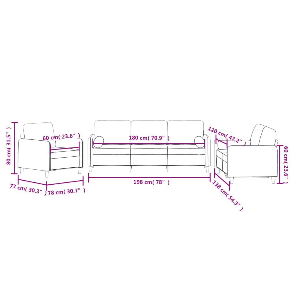 Set di Divani 3 pz con Cuscini Rosa in Velluto | homemem39