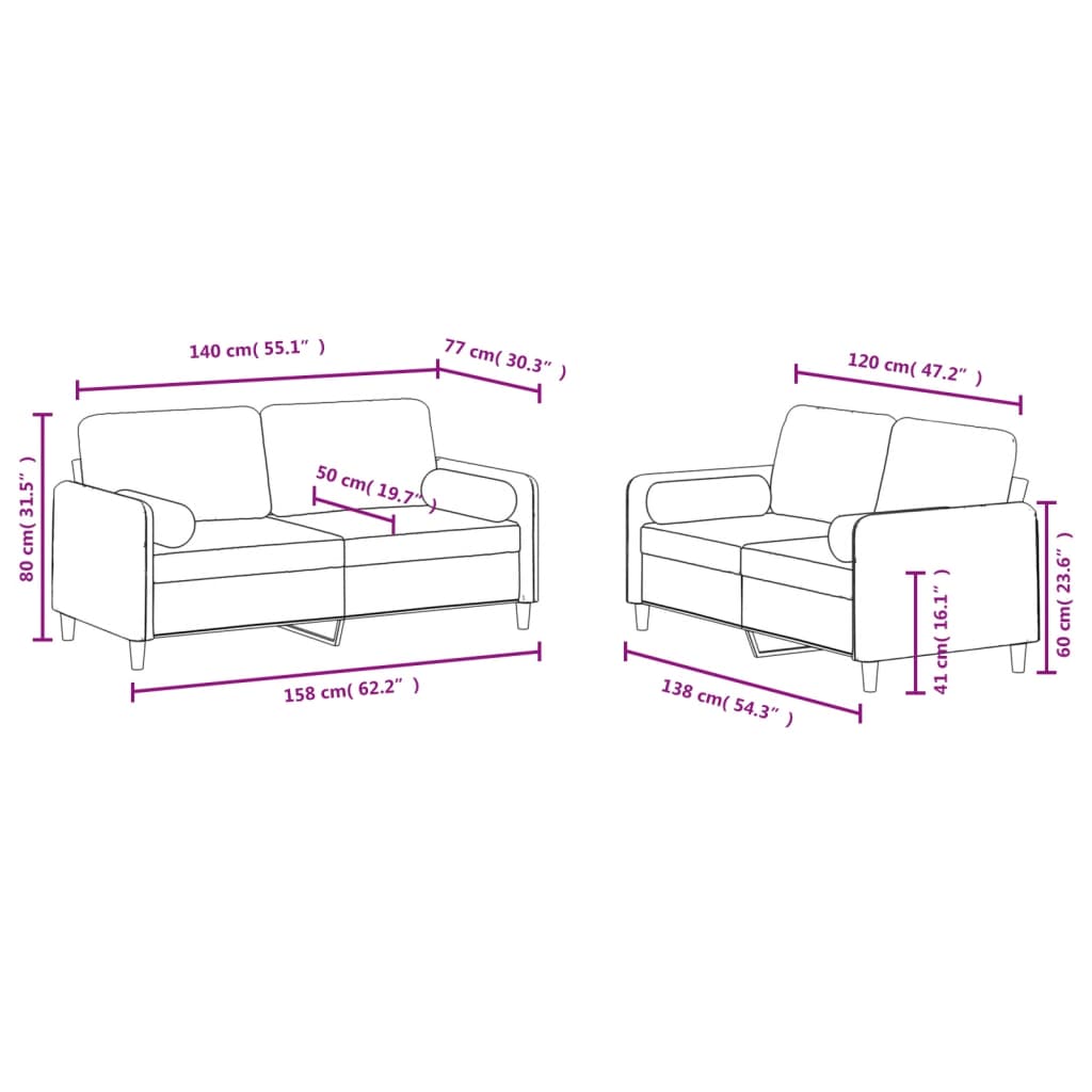 Set di Divani 2 pz con Cuscini Marrone in Velluto | homemem39