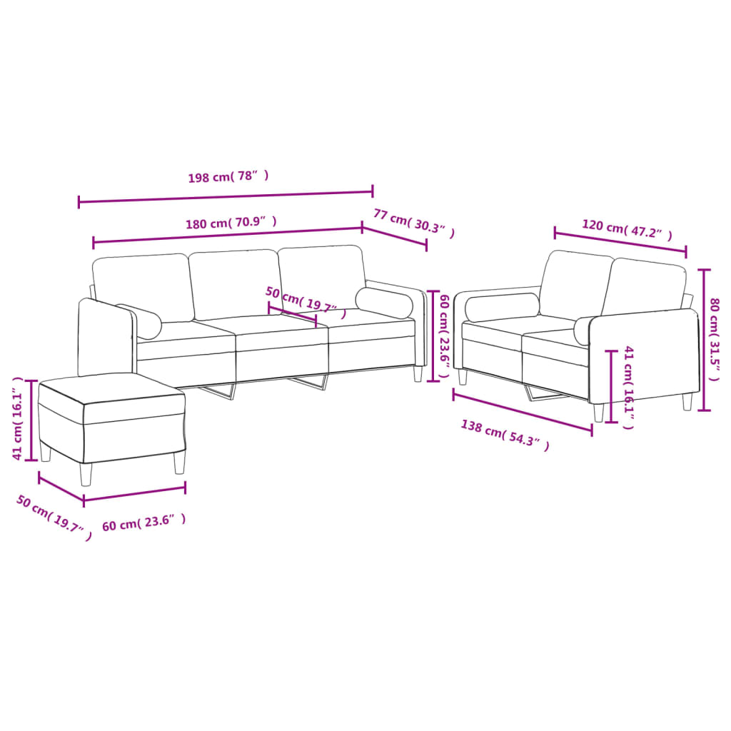 Set di Divani 3 pz con Cuscini Marrone in Velluto | homemem39