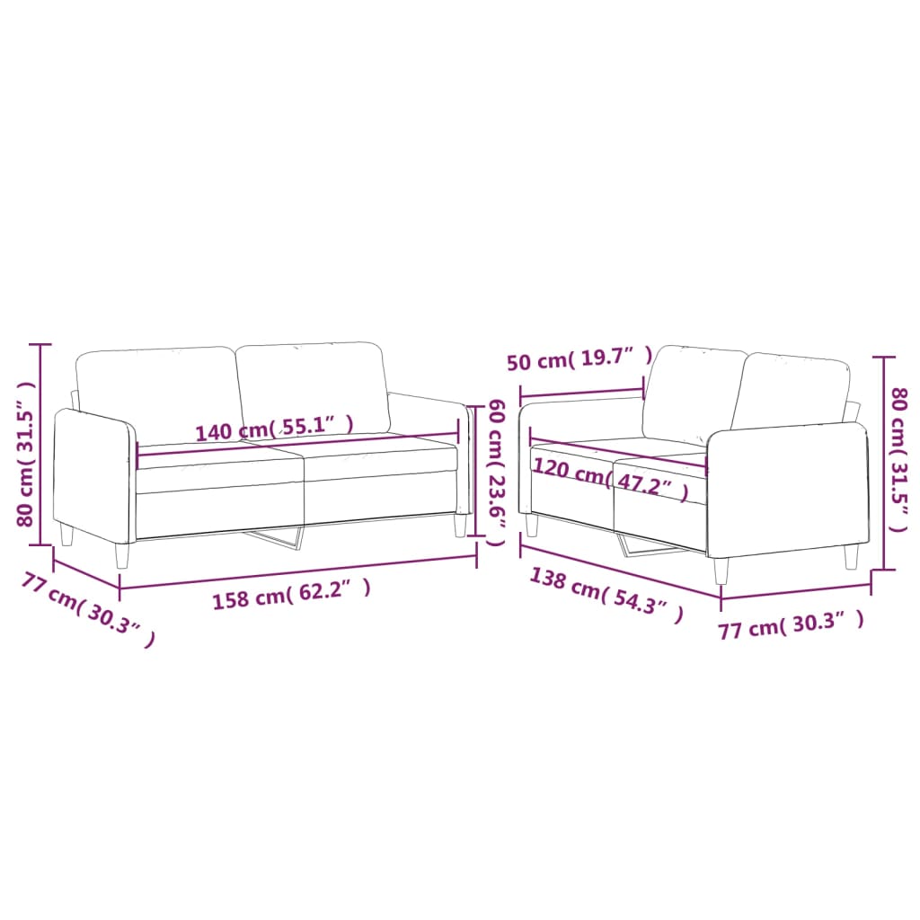 Set di Divani 2 pz con Cuscini Marrone in Tessuto | homemem39