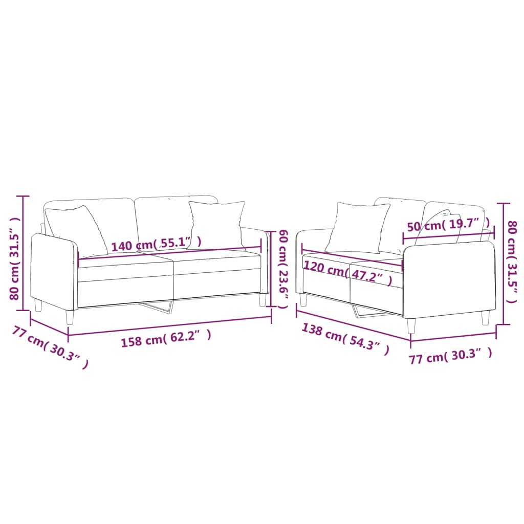 Set Divani 2 pz con Cuscini Tortora in Tessuto | homemem39