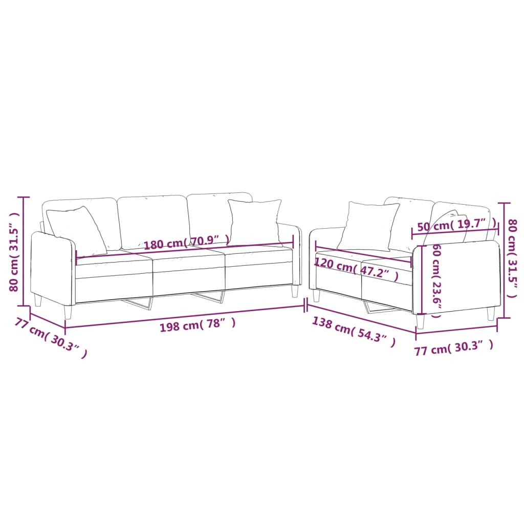 Set Divani 2 pz con Cuscini Nero in Tessuto | homemem39