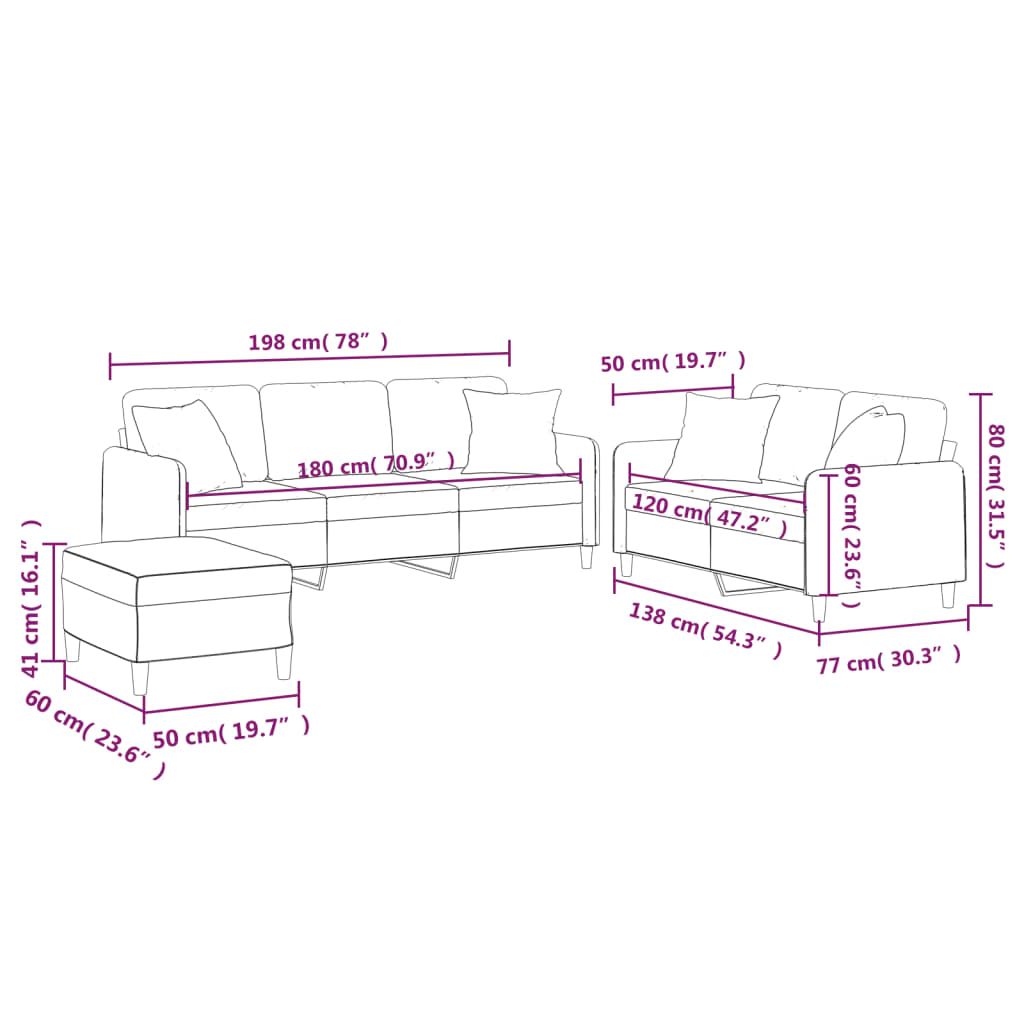 Set Divani 3 pz con Cuscini Grigio Chiaro in Tessuto | homemem39
