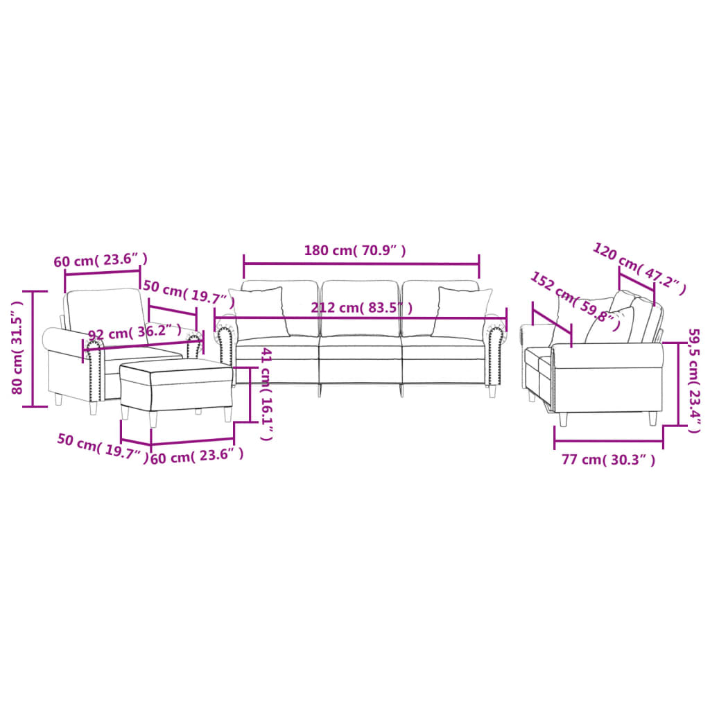 Set di Divani 4 pz con Cuscini Grigio Scuro in Velluto | homemem39