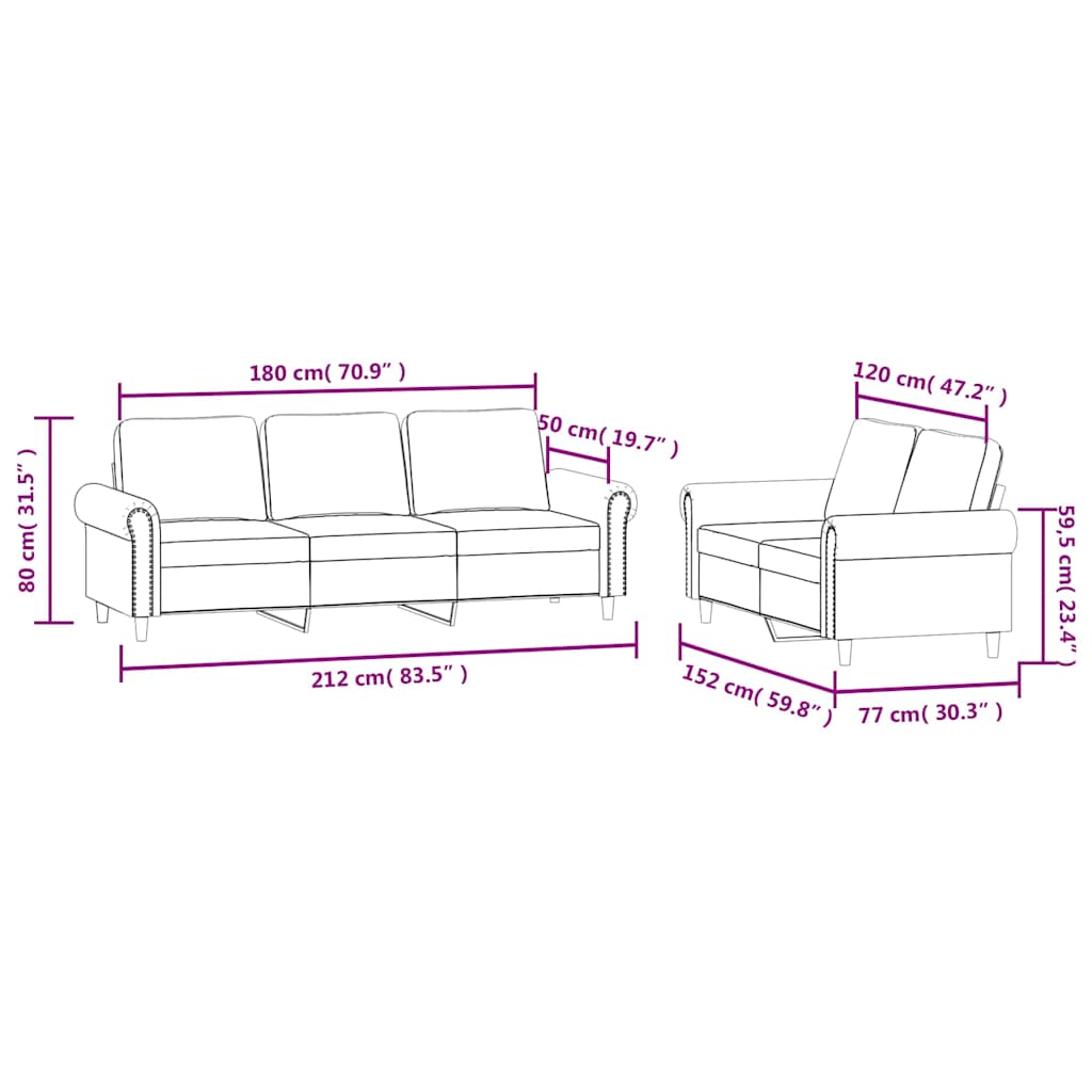 Set di Divani 2 pz con Cuscini Nero in Velluto | homemem39