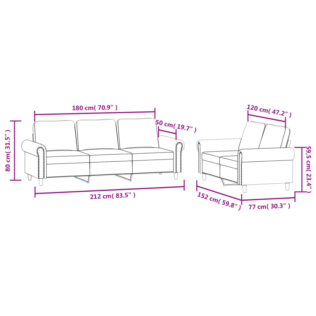 Set di Divani 2 pz con Cuscini Crema in Velluto | homemem39