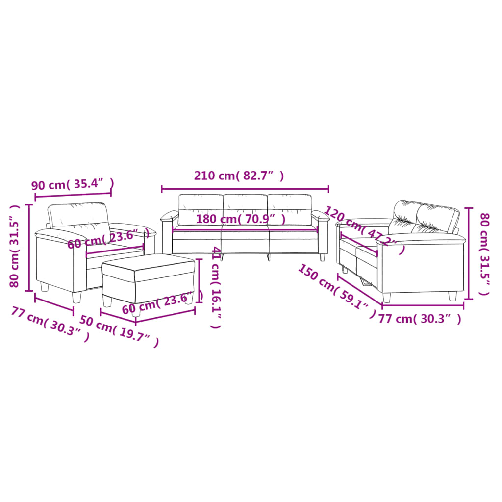 Set Divani 4 pz con Cuscini Grigio Chiaro in Tessuto Microfibra | homemem39