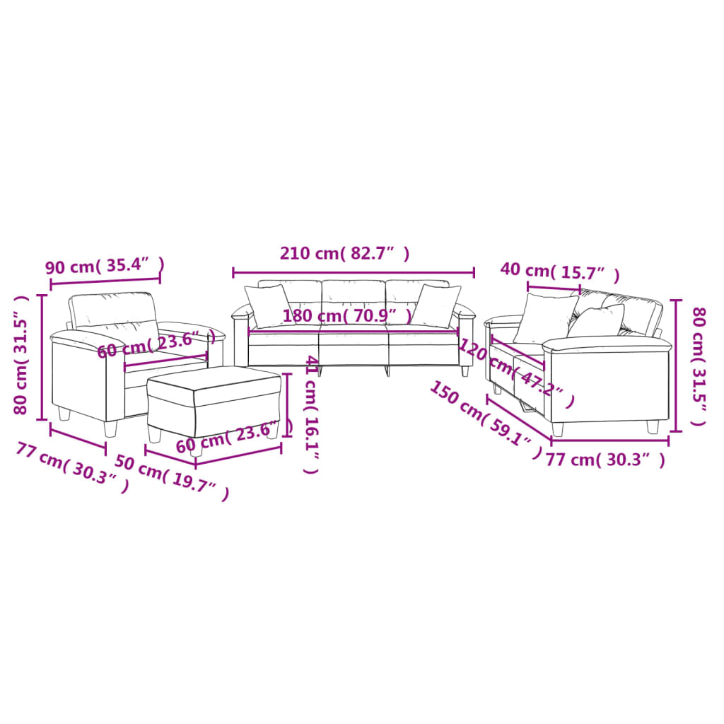 Set Divani 4 pz con Cuscini tortora in Tessuto Microfibra