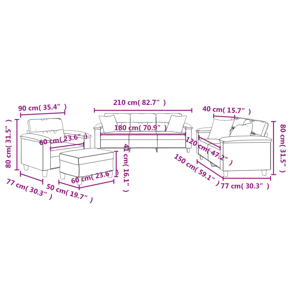 Set Divani 4 pz con Cuscini Nero in Tessuto Microfibra | homemem39