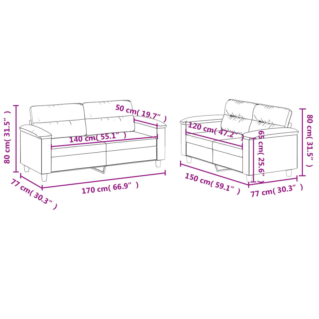 Set Divani 2 pz con Cuscini Crema in Tessuto Microfibra | homemem39