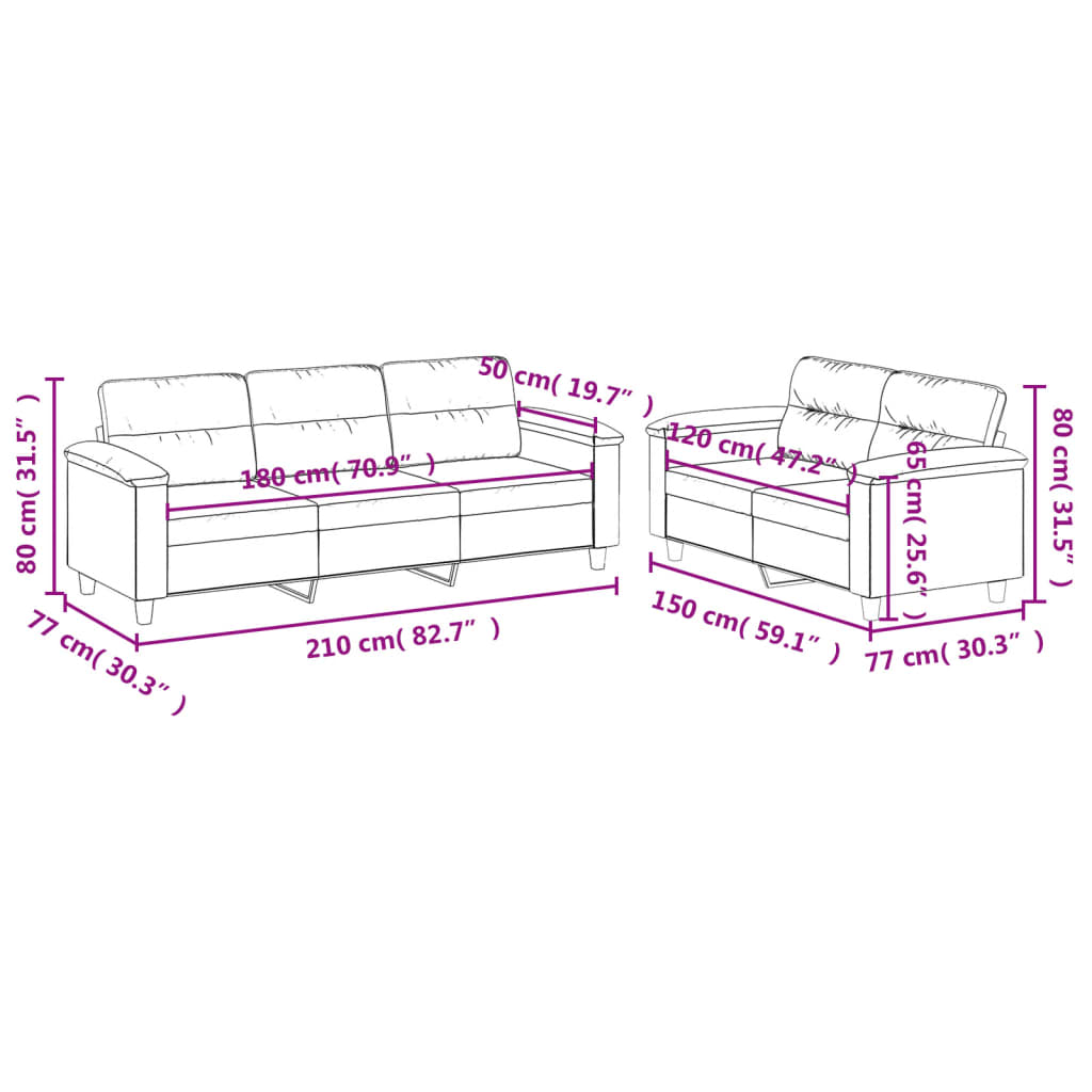 Set Divani 2 pz con Cuscini Grigio Chiaro in Tessuto Microfibra | homemem39