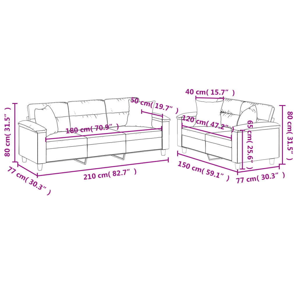 Set Divani 2 pz con Cuscini Beige in Tessuto Microfibra | homemem39