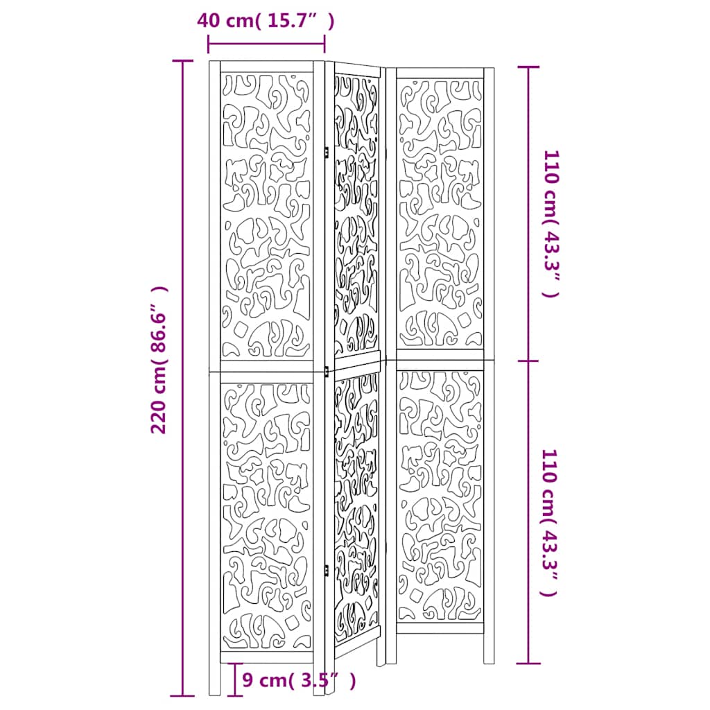 Divisorio Ambienti 3Pannelli Bianco Legno Massello di Paulownia