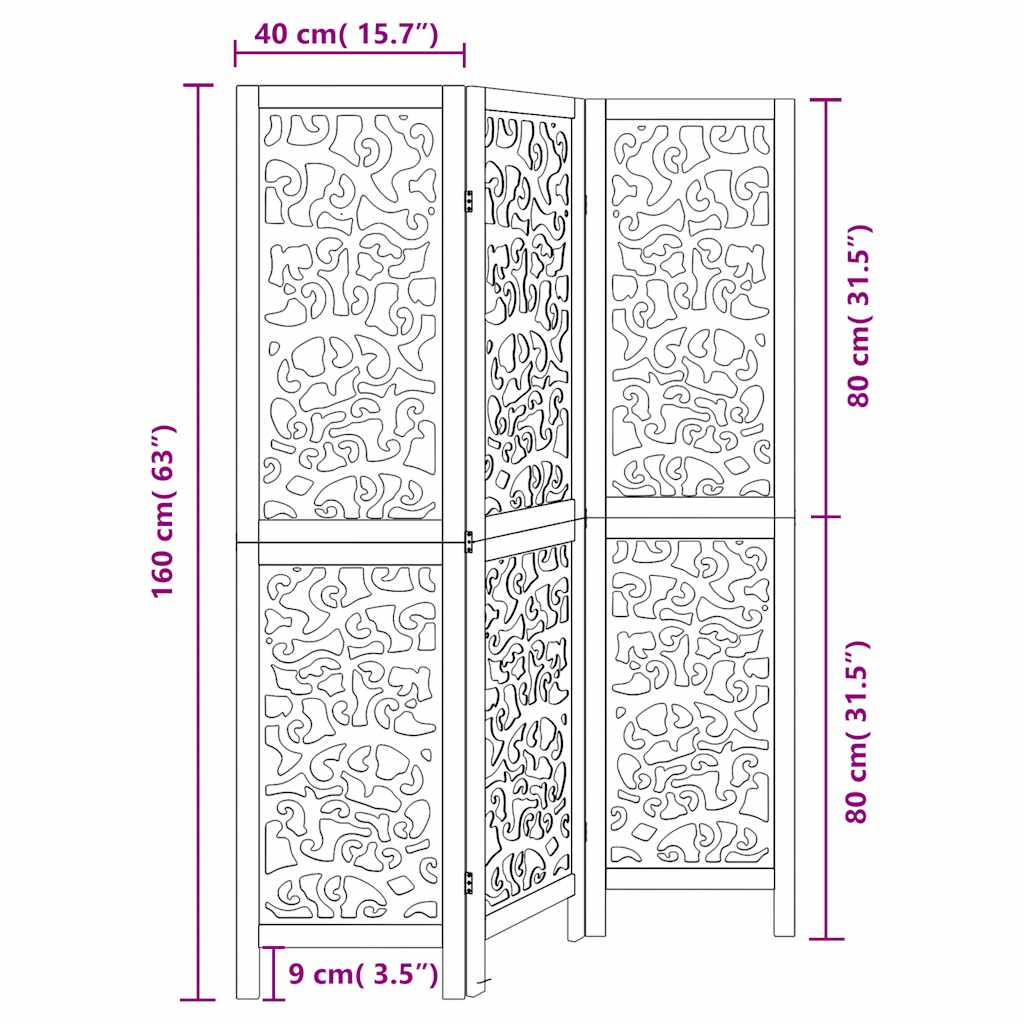 Divisorio Ambienti 3 Pannelli Nero Legno Massello di Paulownia | homemem39