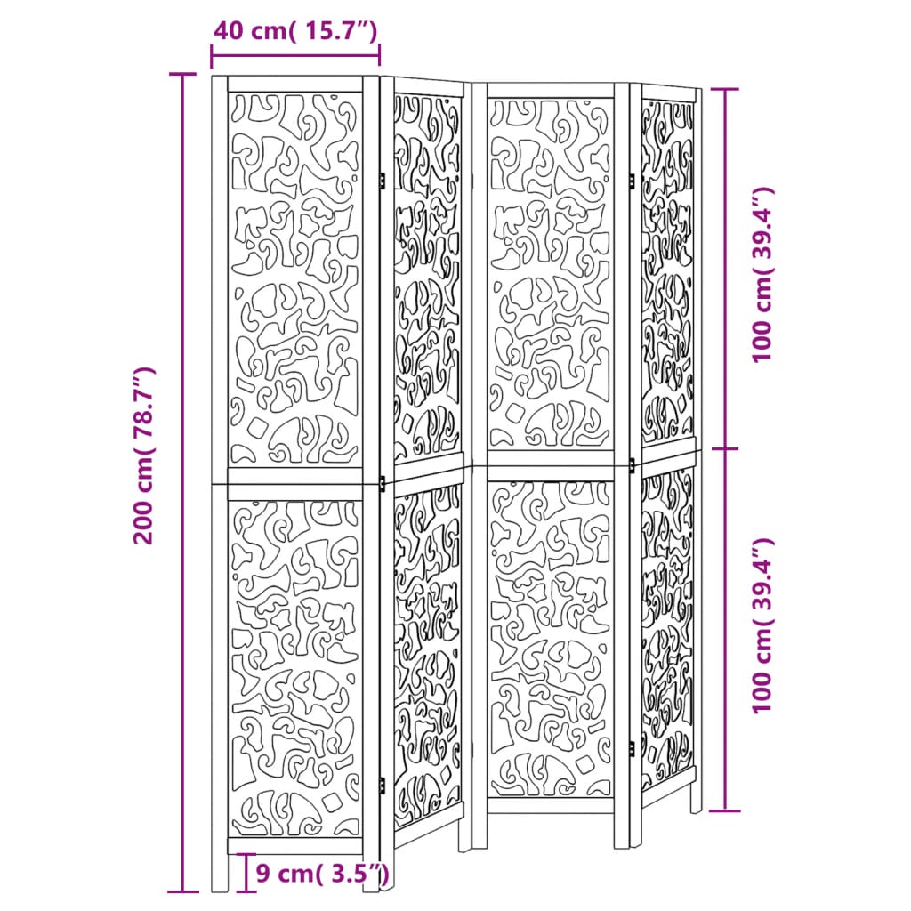 Divisorio Ambienti 4 Pannelli Nero Legno Massello di Paulownia | homemem39