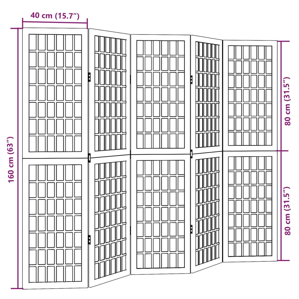 Divisorio Ambienti 5 Pannelli Nero Legno Massello di Paulownia - homemem39