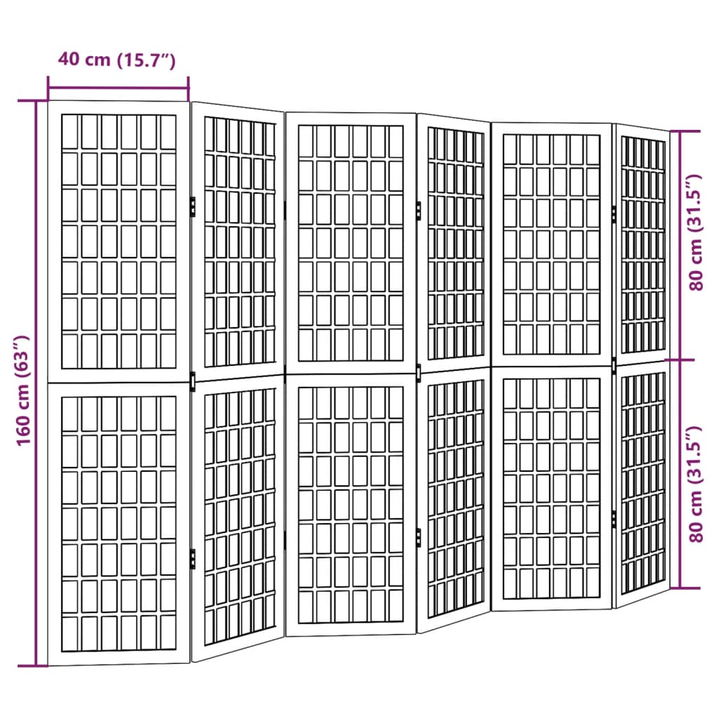 Divisorio Ambienti 6Pannelli Bianco Legno Massello di Paulownia - homemem39